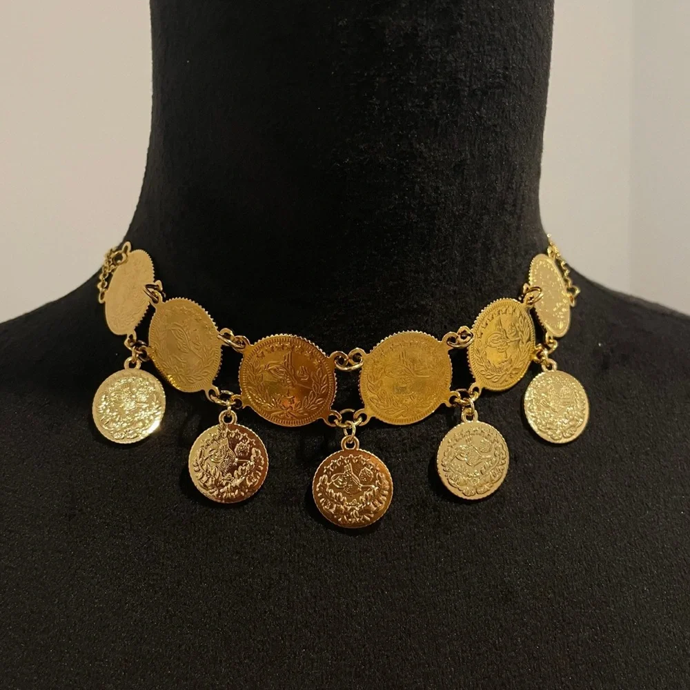 Turkish Lira Coin Choker Necklace - Picture 3 of 4